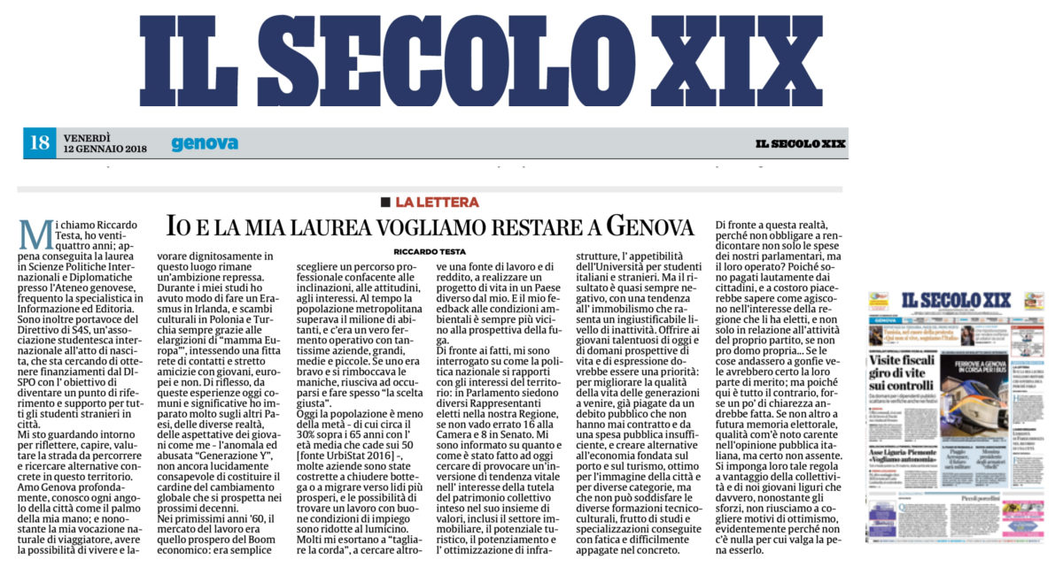 Riccardo Testa: io e la mia laurea vogliamo restare a Genova