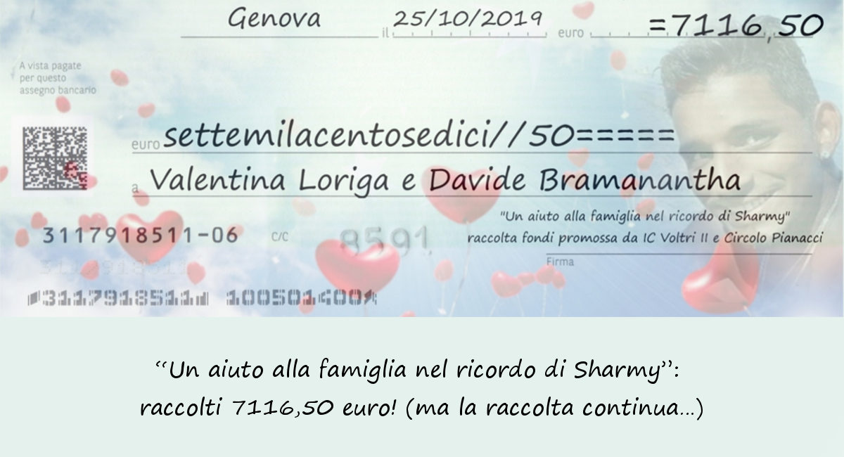 “Un aiuto alla famiglia nel ricordo di Sharmy”: raccolti 7116,50 euro! (ma la raccolta continua…)