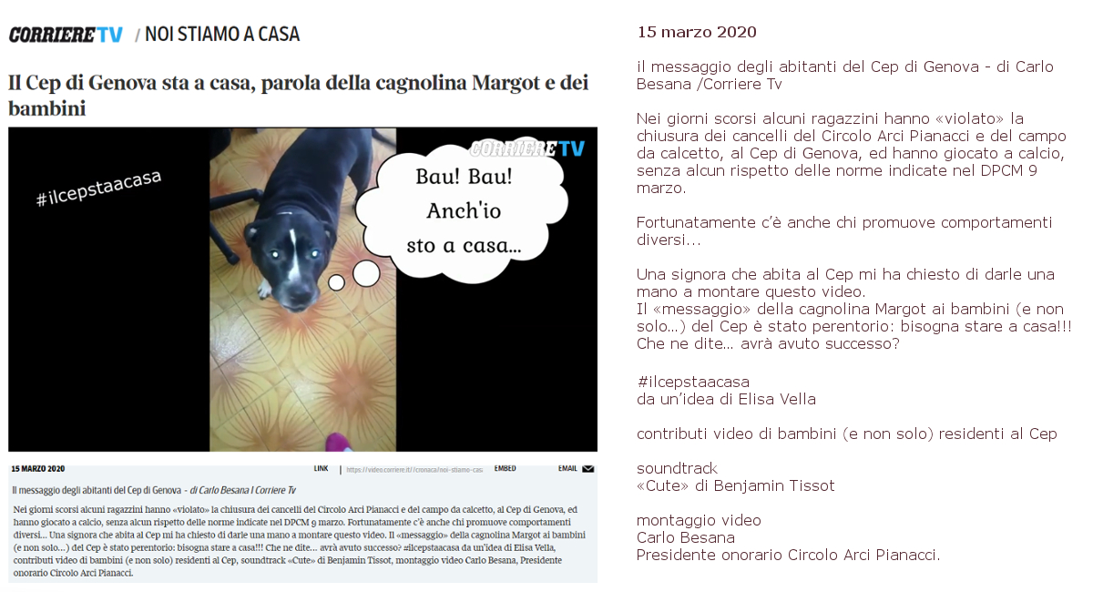 #ilcepstaacasa, il video dei bambini del Cep sul sito del Corriere della Sera!!!